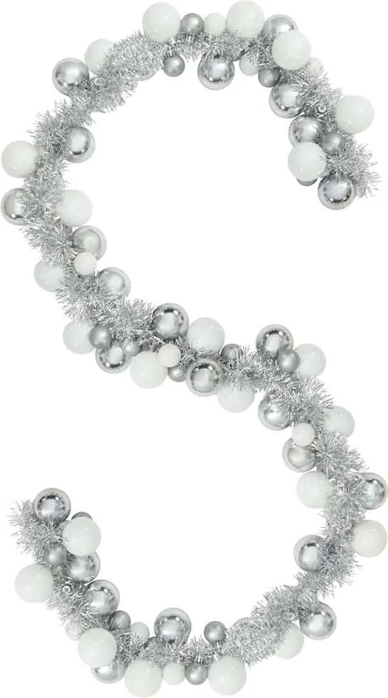 vidaXL Ghirlandă cu Bile de Crăciun Alb și Argintiu 186 cm Polistiren