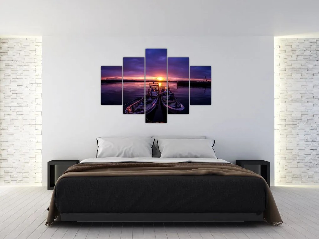Tablou cu barci pescărești în port (150x105 cm)