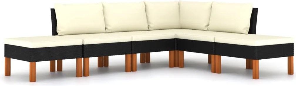vidaXL Set mobilier de grădină cu perne, 6 piese, negru, poliratan