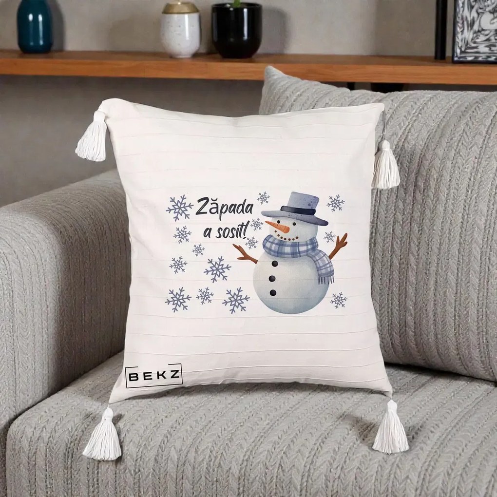 Perna Decorativa Zapada a Sosit Om de Zapada, 40x40 cm, Bej cu Franjuri, Husa Detasabila, Perna Inclusa, BEKZ®