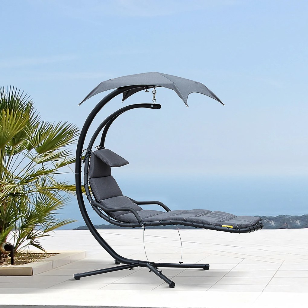 Outsunny Sezlong Suspendat Relax Chaise Longue de Lux cu Acoperis, Gri 190L×115L×190Hcm | Aosom Romania