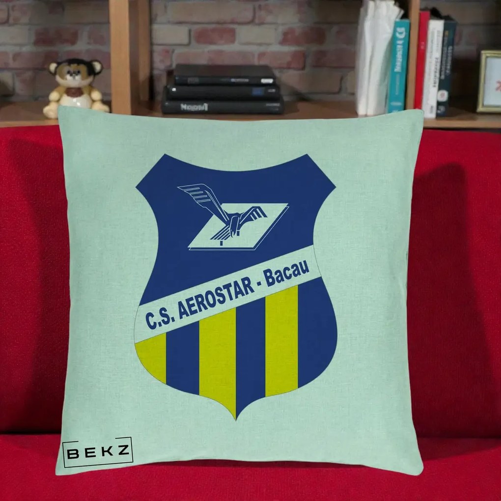 Perna Personalizata CS Aerostar Bacau Fotbal, 40x40 cm, Verde Menta, Husa Detasabila, Perna Inclusa, BEKZ®