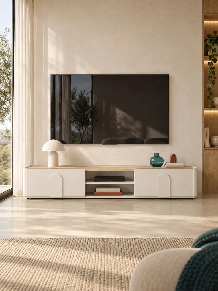 Comodă TV Amilio 220 cm cu sertar - cashmir / stejar uleiat / mânere cashmir