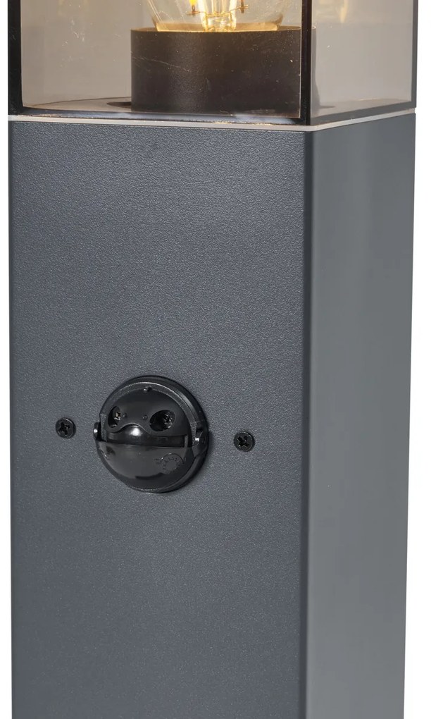 Lampă de exterior gri închis cu sticlă fumurie 80cm IP44 cu priză și senzor de mișcare - Malios