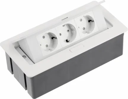 Priză încorporabilă în blat Soft GTV, 3 prize Schuko, alb, 250 x 130 mm Alb, Aluminiu/Plastic, L:250 mm; l:130 mm; H:73 mm