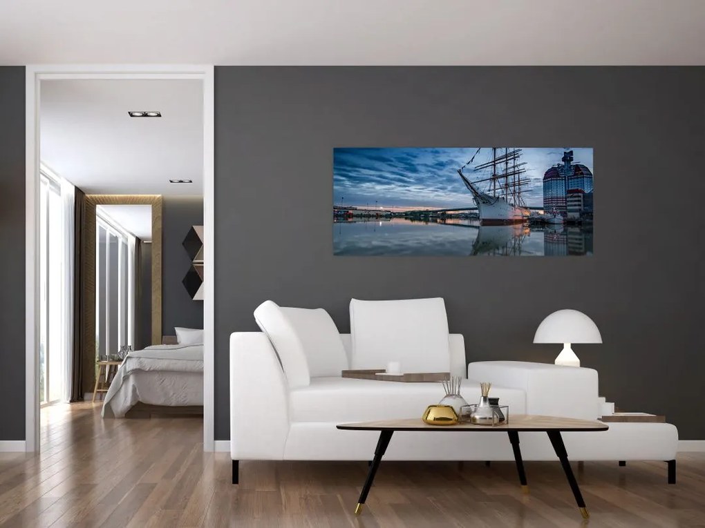 Tablou cu barcă cu pânze (120x50 cm)