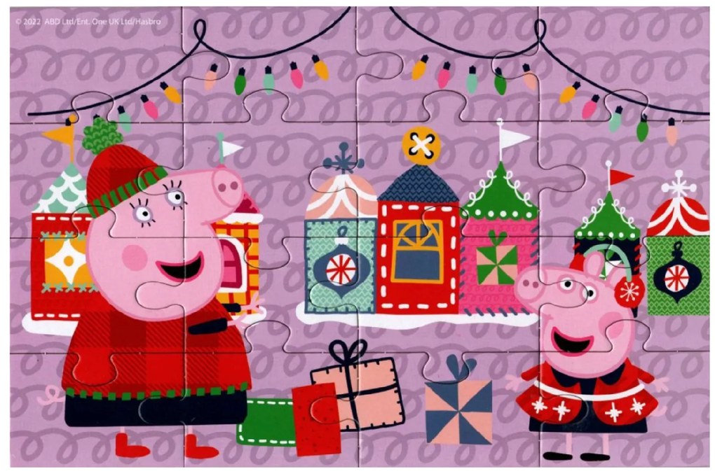 Puzzle pentru copii 4 in 1 PEPPA PIG si Spritul Craciunului, 19x29 cm