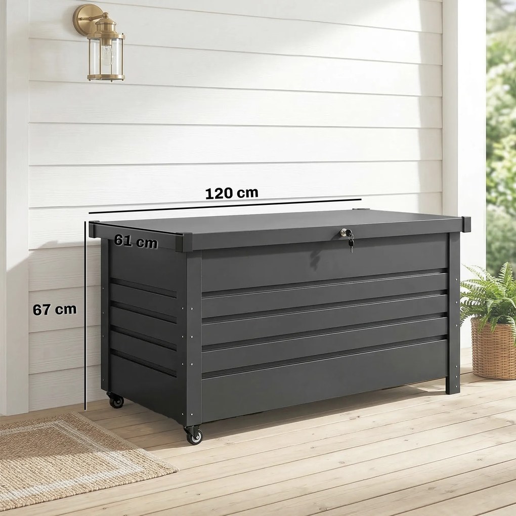Outsunny Ladă 430L, Recipient Metalic cu Capac Blocabil, Roți, Mânere Laterale, Gri | Aosom Romania