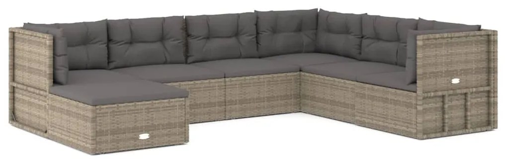 3187232 vidaXL Set mobilier de grădină cu perne, 7 piese, gri, poliratan
