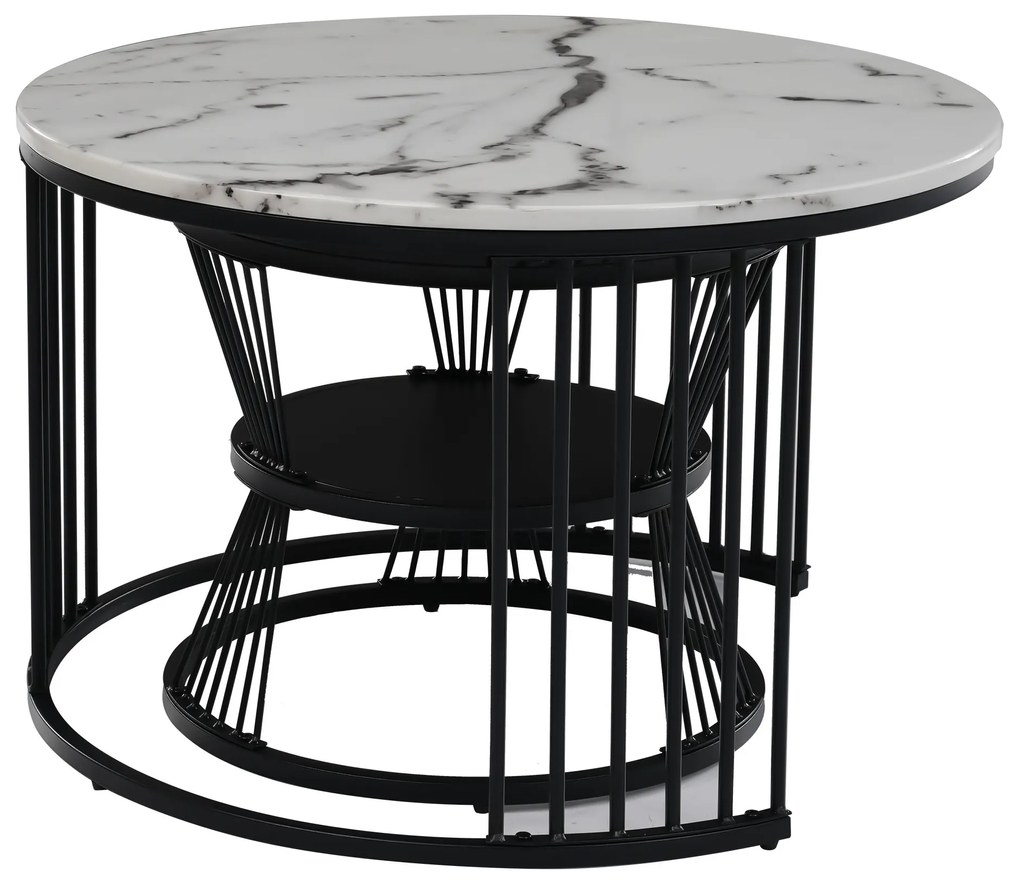Set 2 Mese de Cafea Moderne cu Îmbinare, Negru+Alb | Aosom Romania