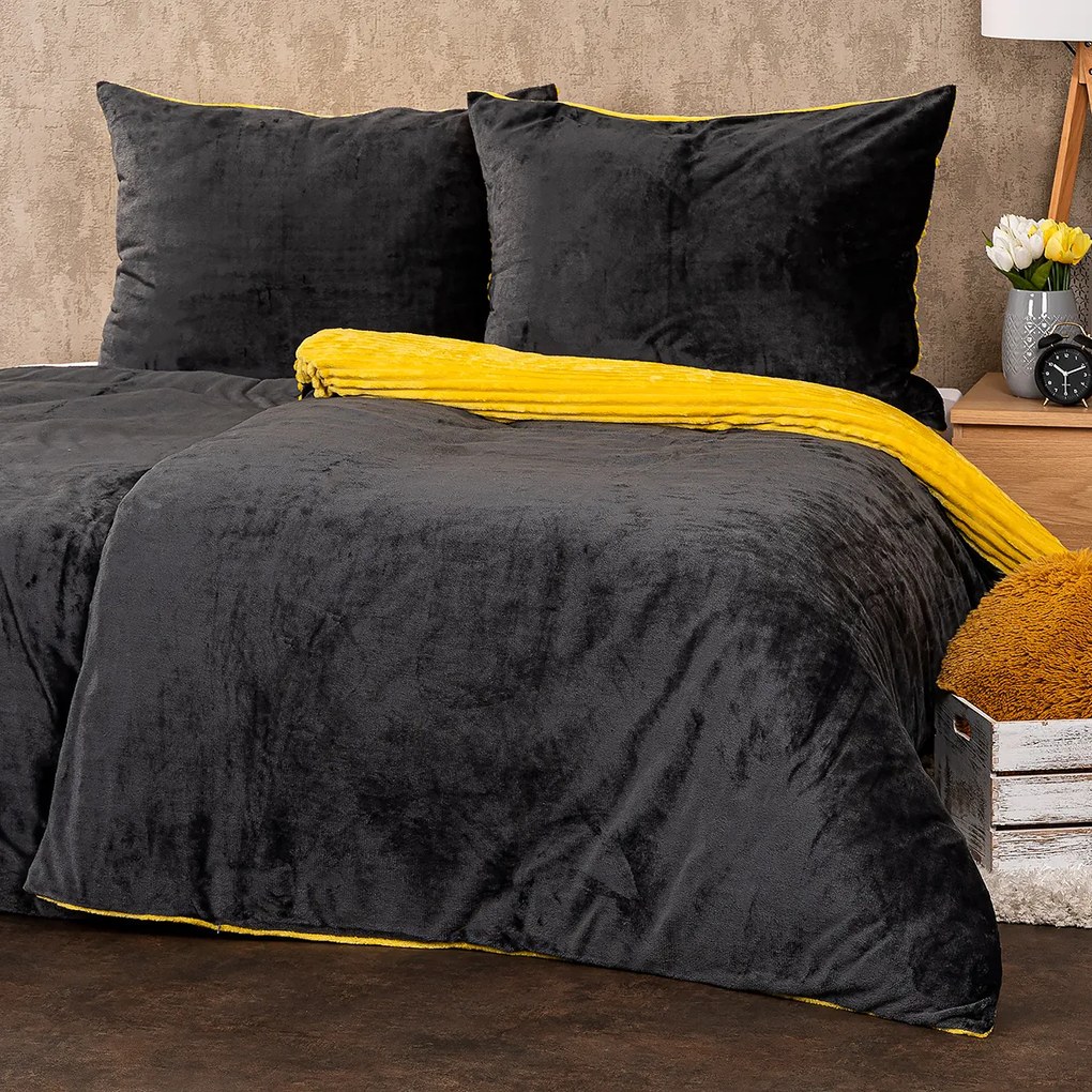 Lenjerie de pat din micro-flanelă 4Home Stripe, galben, 140 x 200 cm, 70 x 90 cm