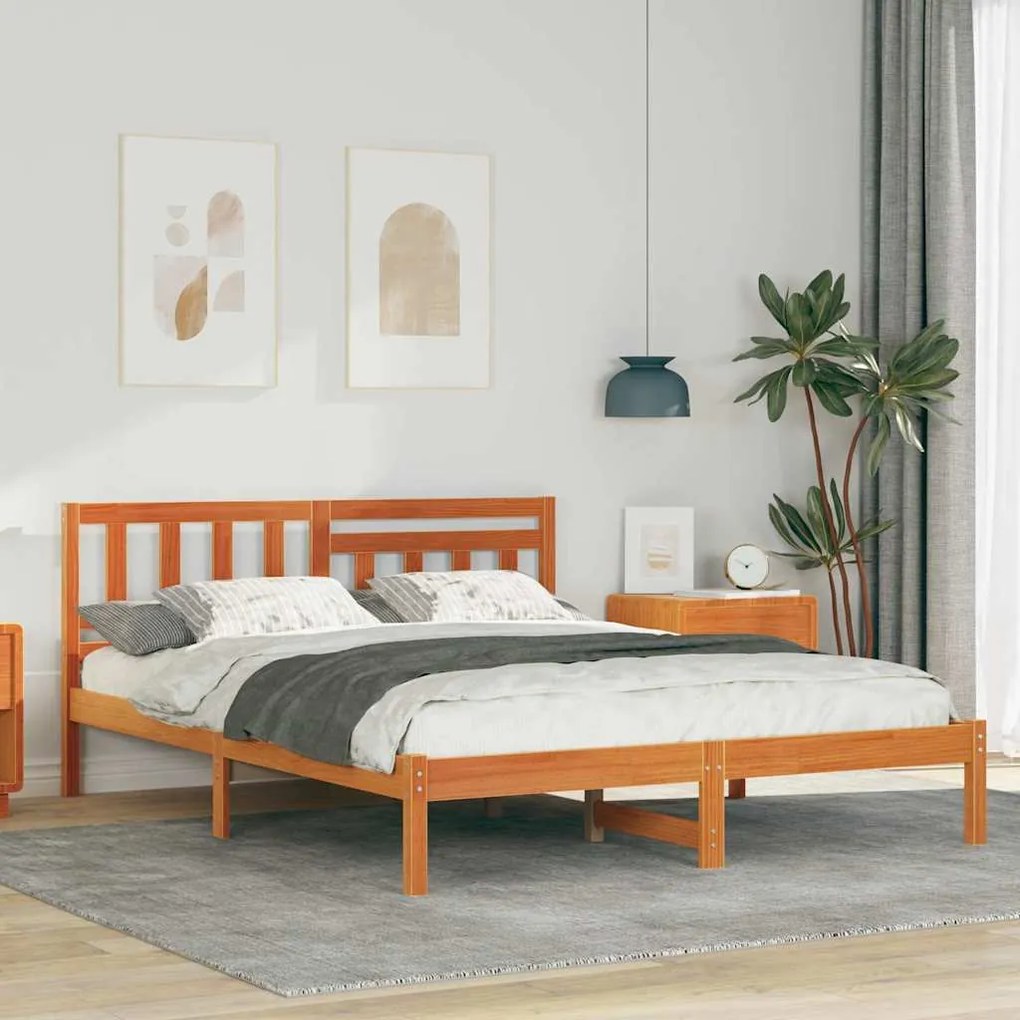vidaXL Cadru de pat Maroniu cerat 150 x 200 cm Lemn de pin masiv