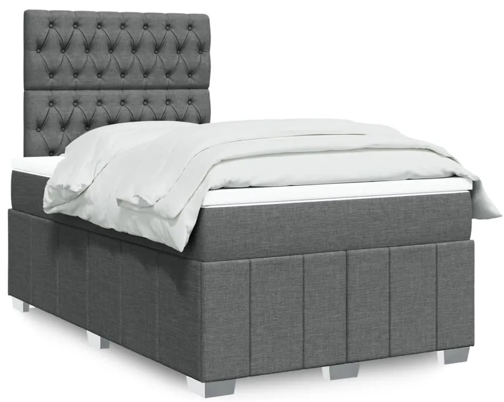 vidaXL Pat box spring cu saltea, gri închis, 120x190 cm, textil