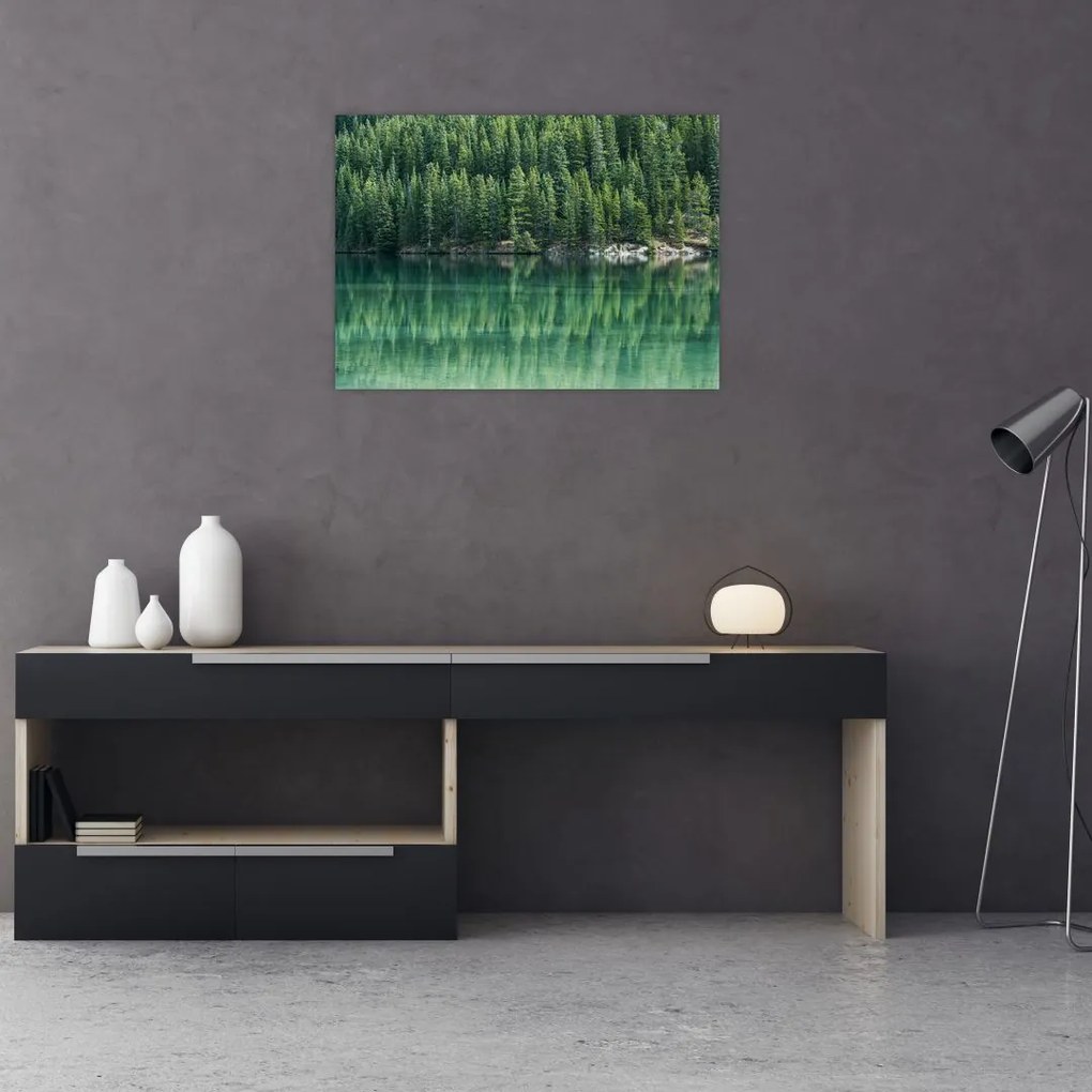 Tablou - Coniferi lângă lac (70x50 cm)