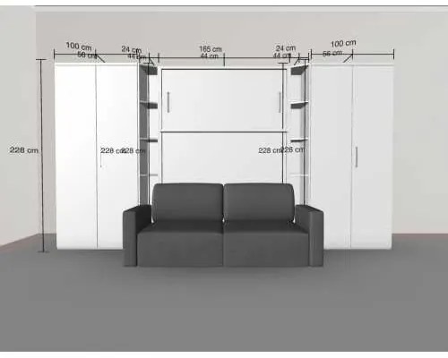 Set pat rabatabil dublu cu canapea si 2 dulapuri Royal Acordeon (100 cm) - Royal FULL Wardrobes & Sofa SET (150X200)