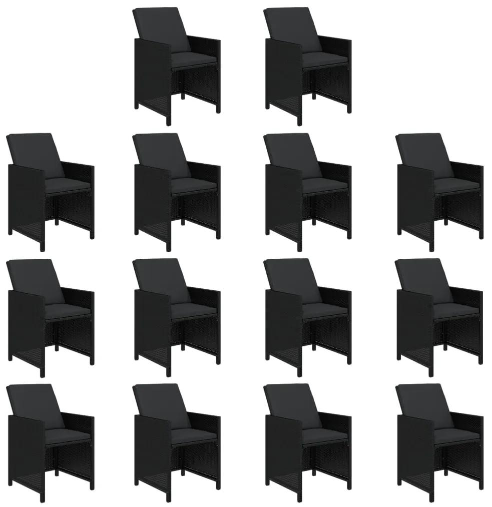 Set mobilier de gradina cu perne, 15 piese, negru, poliratan Negru, 14x fotoliu + masa, 1
