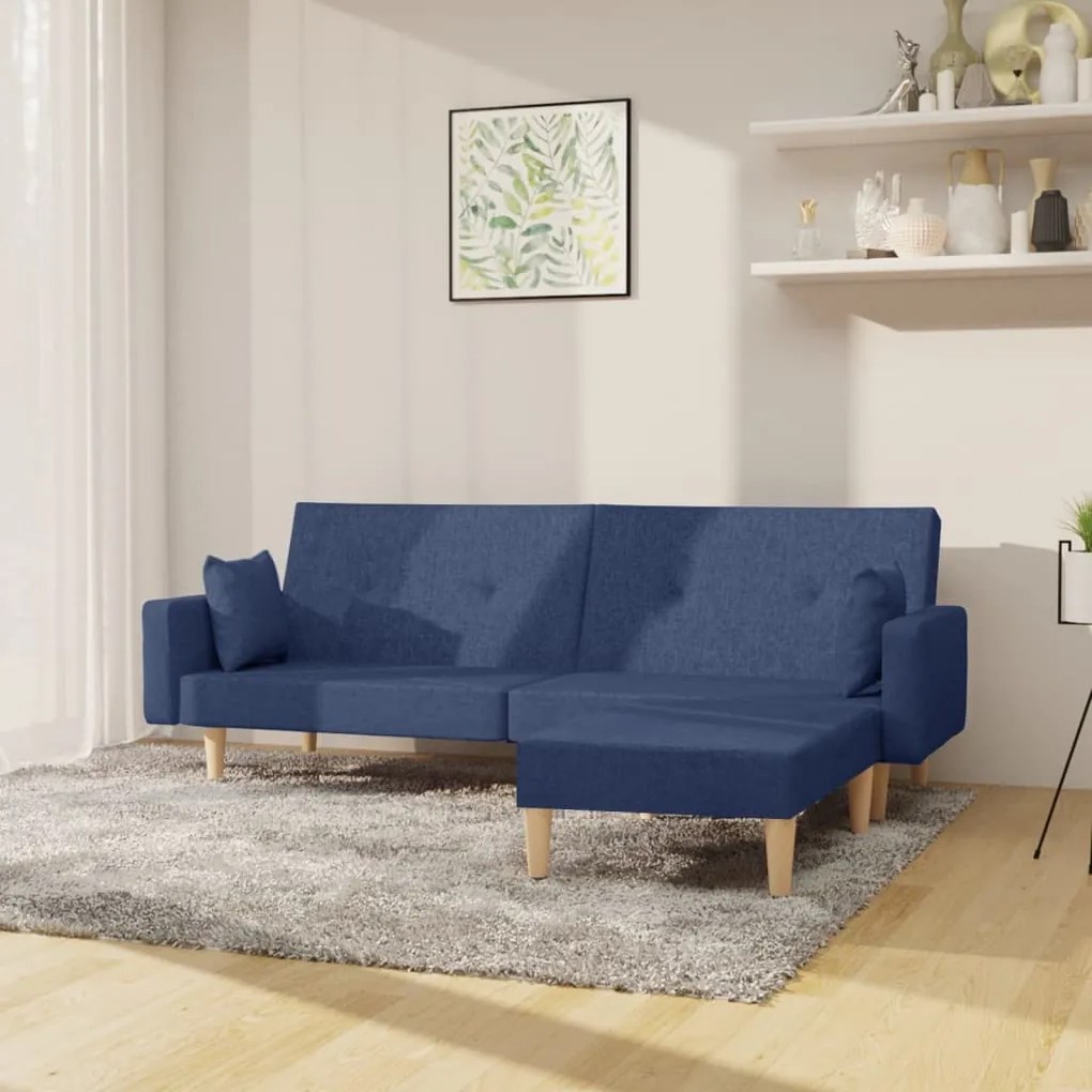 3080517 vidaXL Canapea extensibilă 2 locuri, cu taburet, albastru, textil