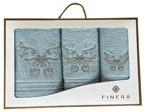 Set cadou prosoape și prosop de corp BUTTERFLY, 3 buc Gri / Grey Set (prosop 30x50cm, 50x100cm, prosop de corp 70x140cm)