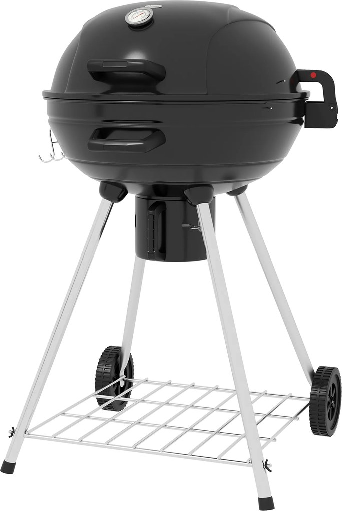 Outsunny Grătar rotund, Ø54 cm Grillrost, Warmhalterost, Ablage, Aschefach, Thermometer, 55 x 65 x 89 cm, Negru | Aosom Romania