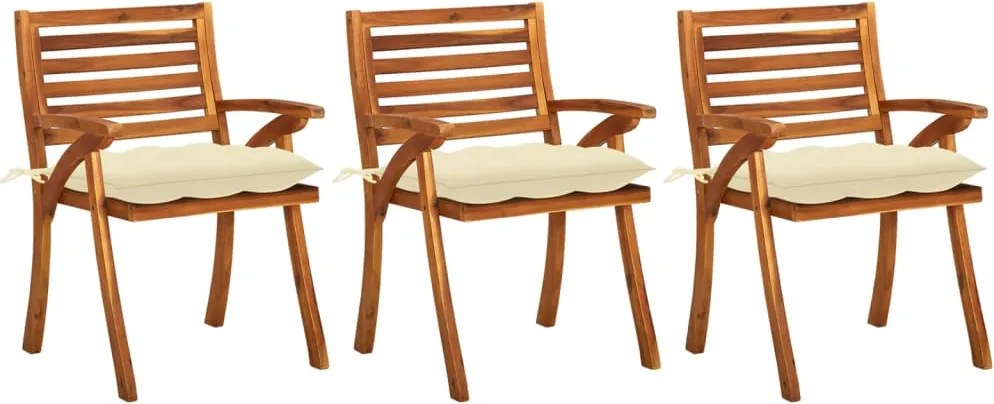 vidaXL Scaune de grădină cu perne, 3 buc., lemn masiv de acacia