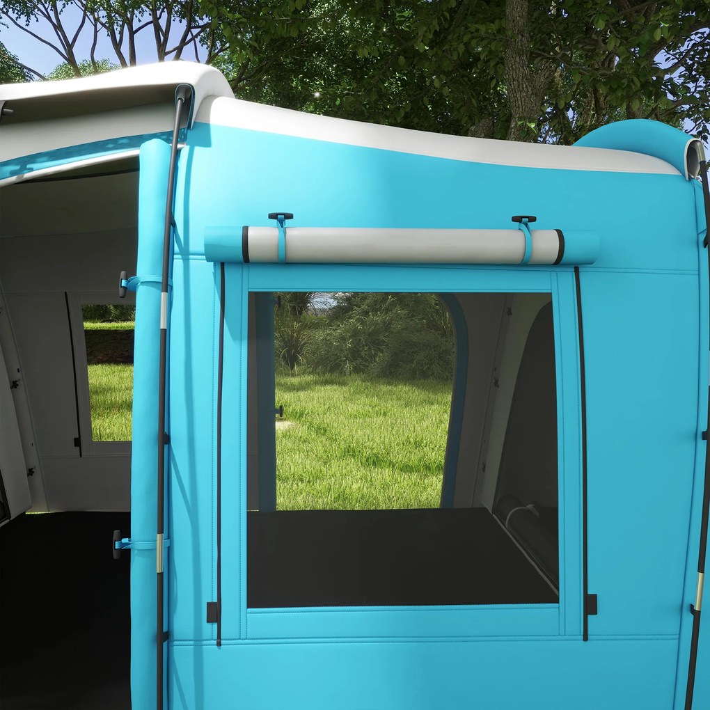 Outsunny Cort de camping familial 3-4 persoane 2 camere 4 uși și 4 ferestre, sac de transport, dim. 460L x 220l x 175H cm | Aosom Romania