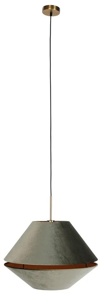 Moderne hanglamp brons met dubbele velours kap groen - Combi 1