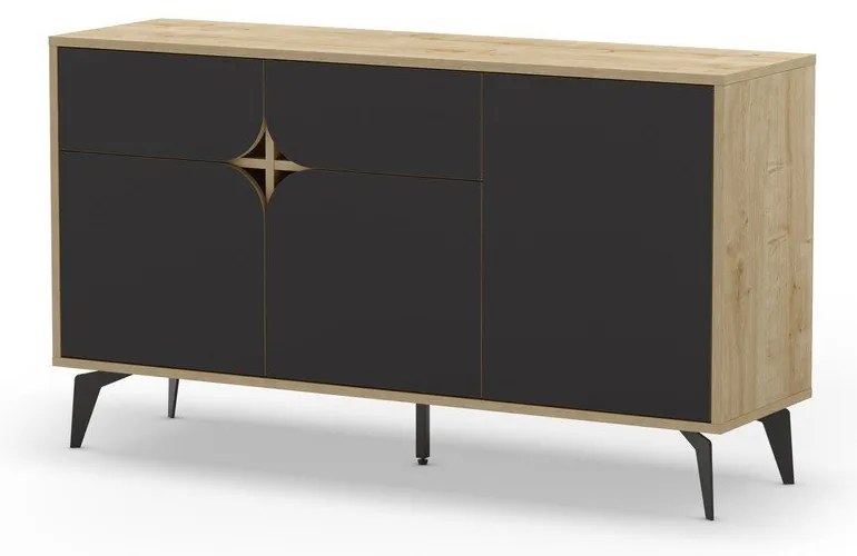 Comodă neagră/în culoare naturală joasă cu aspect de lemn de stejar 140x79 cm Nola – Marckeric