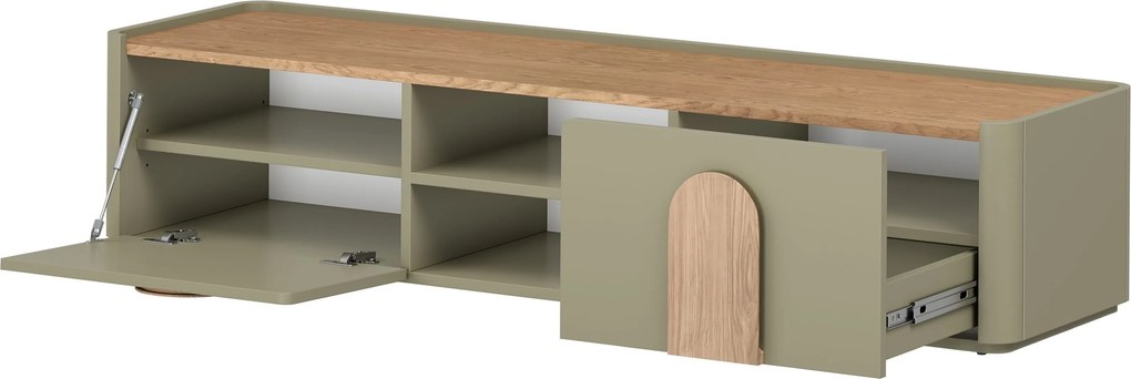 Comodă TV cu sertar Amilio 170 cm - eucalipt / stejar baltic dune / mânere stejar natural
