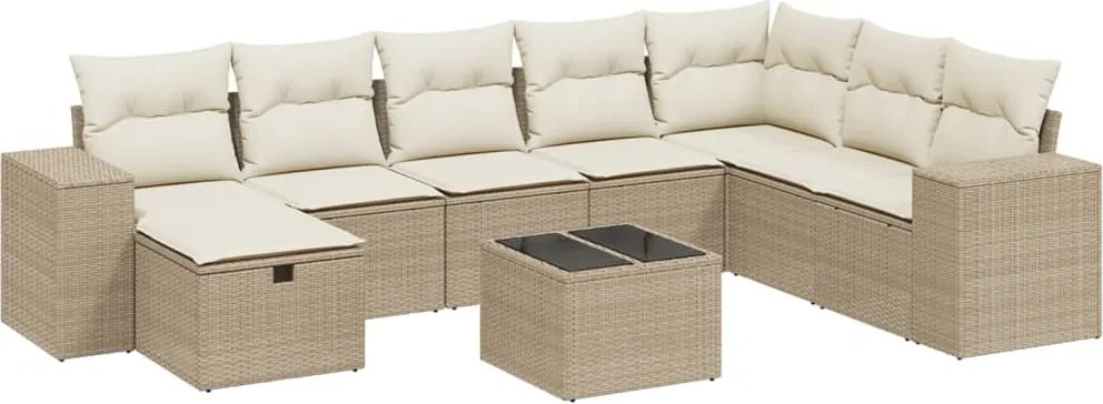 vidaXL Set canapele de grădină, 9 piese, cu perne, bej, poliratan