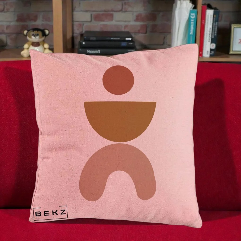 Perna Decorativa Geometric Boho Disc si Arc, 40x40 cm, Roz, Husa Detasabila, Perna Inclusa, BEKZ®