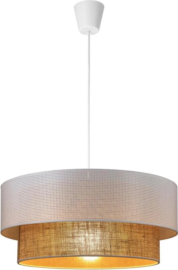 Lustră suspendată pe cablu BORHO, 1xE27/60W/230V, diametru 50 cm, alb/iută