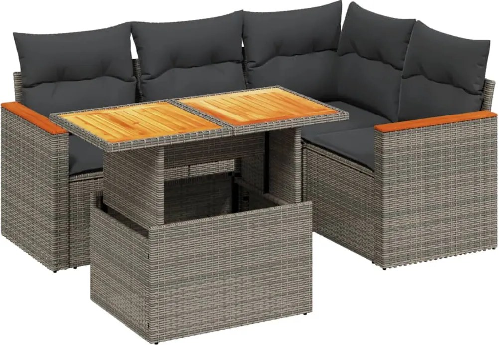 vidaXL Set canapea de grădină cu perne, 5 piese, gri, poliratan