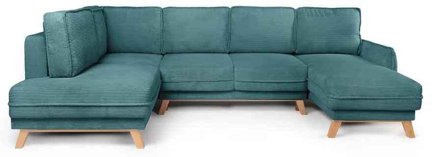 Colțar turcoaz extensibil cu tapițerie din catifea reiată (cu colț pe partea stângă /în formă de "U") Tori – Bonami Selection