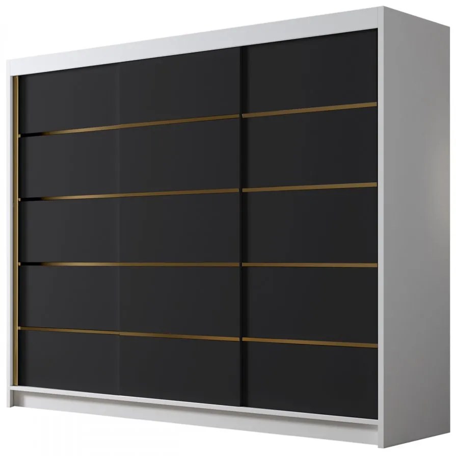 Dulap de haine cu uși culisante Fozzurt VII 250 (Alb + Negru + auriu) . Promo -17%. 1105715