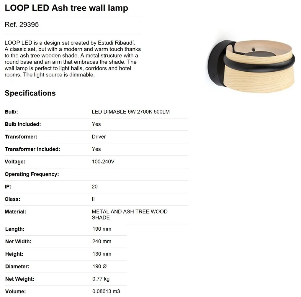 Aplica perete LED dimabila design deosebit LOOP frasin 29395