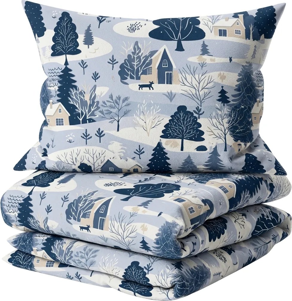Lenjerie de pat din flanel SNOWY VALLEY albastru Dimensiune lenjerie de pat: 70 x 90 cm | 140 x 200 cm