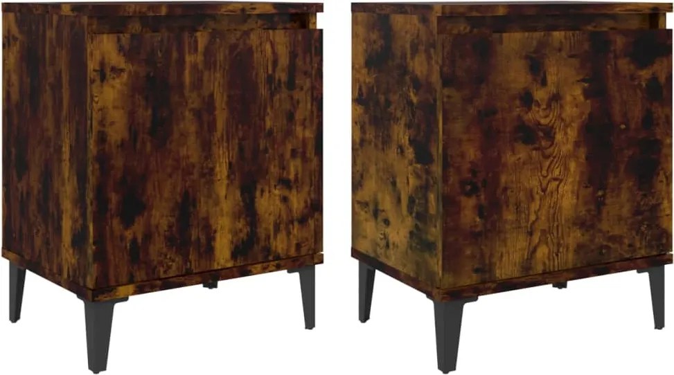 vidaXL Noptiere cu picioare din metal, stejar afumat, 40x30x50 cm