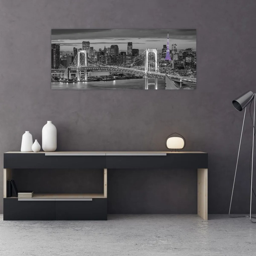 Tablou - Orașul mare cu turnul mov (120x50 cm)