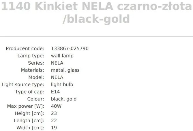 Aplica de perete design modern Nela negru, auriu