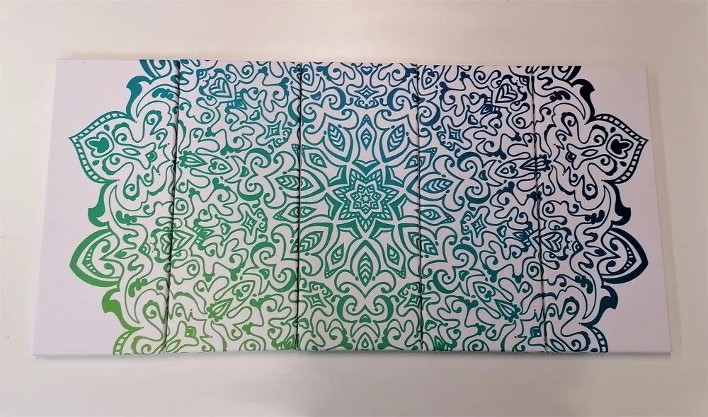 Tablou 5-piese Mandala în albastru-verde