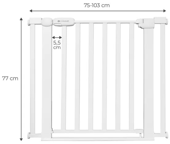 Barieră de siguranță KINDERKRAFT LOCK&GO 75-103 cm alb