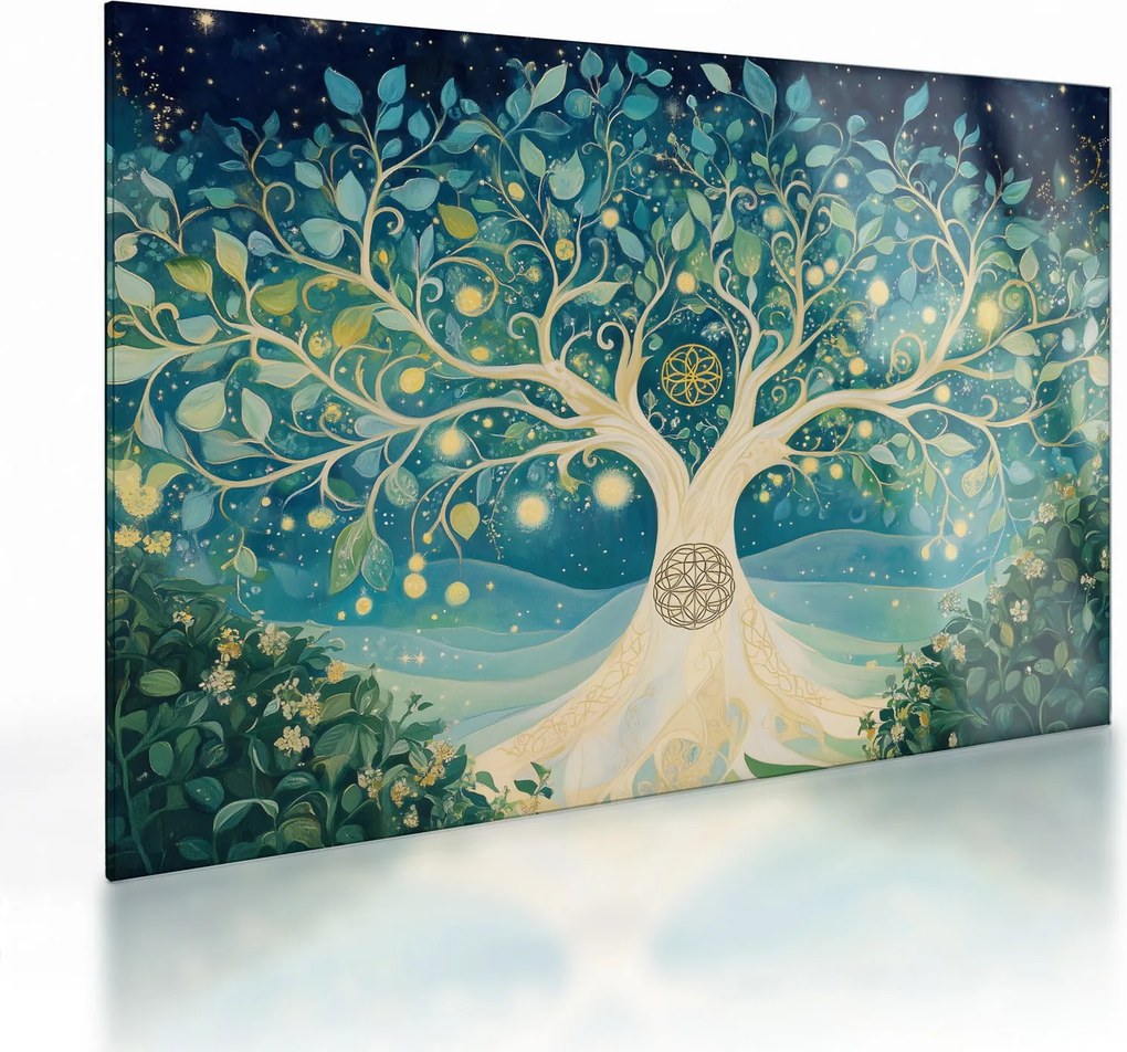 Tablou pe sticlă – Arbore magic cu spirale (70x50 cm)