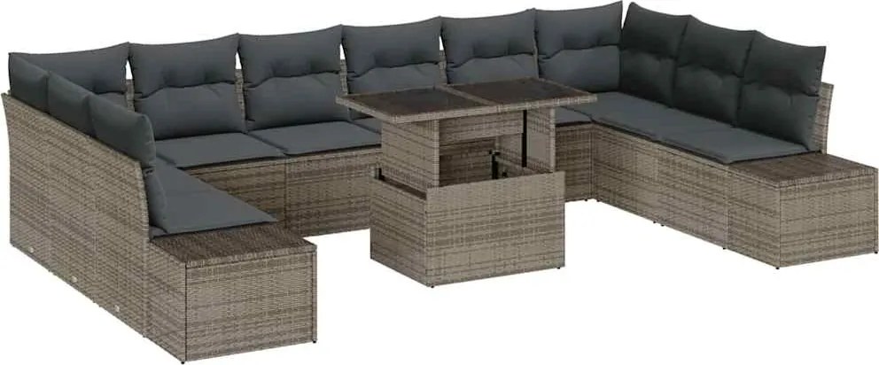 vidaXL Set de canapele pentru grădină cu pernă Manual 11 pcs Gri