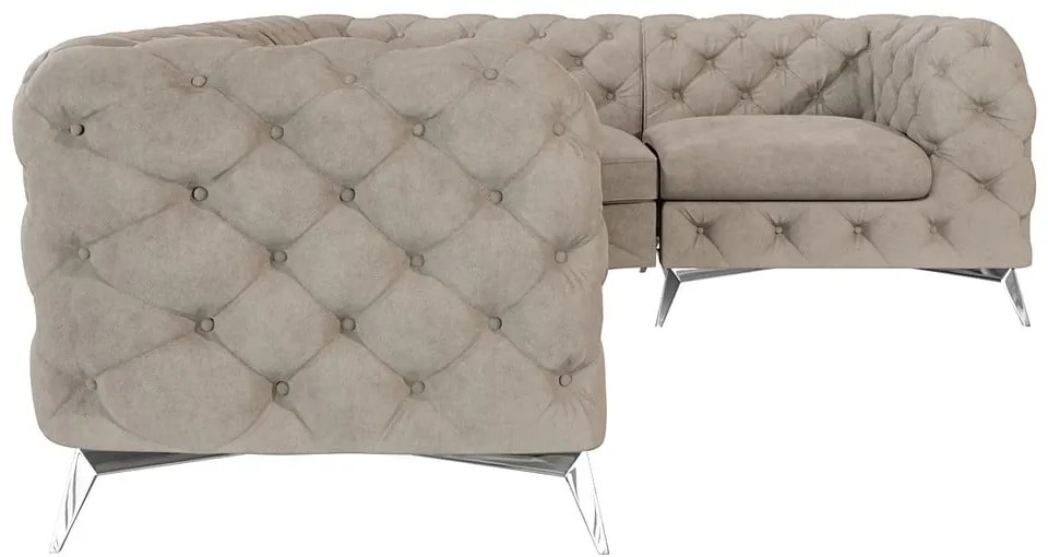 Colțar grej cu tapițerie din catifea (cu colț pe partea dreaptă/în formă de ”L”) Chelsea – Ropez