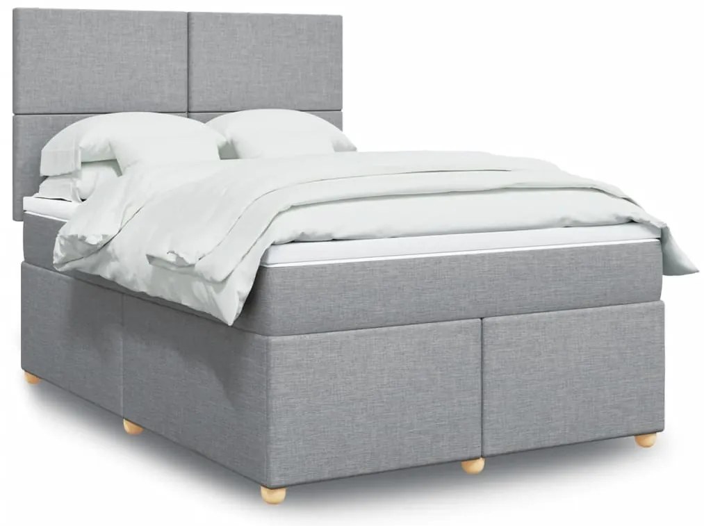 vidaXL Pat continental cu saltea, gri deschis, 160x200 cm, textil