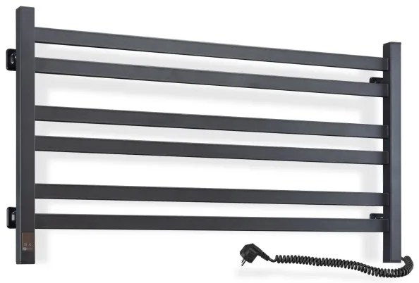 Radiator baie tip scară AVANGARD cu termostat, 316W/230V, 50,6cm, IP44, negru, montare pe partea dreaptă