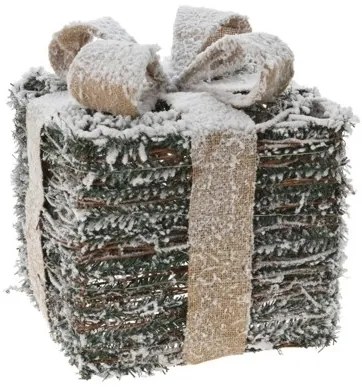 Decoratiune Snowy Gift din ratan, verde, 26x28 cm