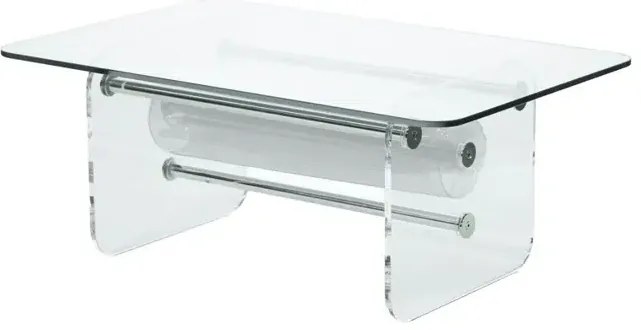 Masuta Cafea Alba colectie KUUMO MW, perna alba, laterale PMMA, transparente si blat de sticla 12 mm