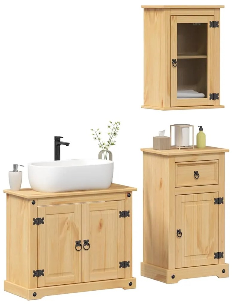 vidaXL Set mobilier de baie „Corona”, 3 piese, lemn masiv de pin