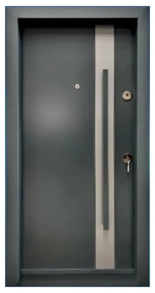 Usa metalica de exterior cu izolatie si vizor Novo Doors NDA1, Din compozit, 2 yale, Kit complet, Pentru case, Gri antracit cu gri deschis (Sens